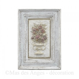 Cadre blanc patine beige - "Sylvan" motif fleurs.