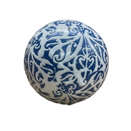 Navah boule en céramique blanche et bleu 8 cm