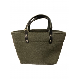 Sac en laine vert avec pochette et boutons pressions