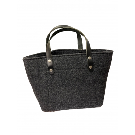 Sac en laine feutrée noir avec pochette  et boutons pressions